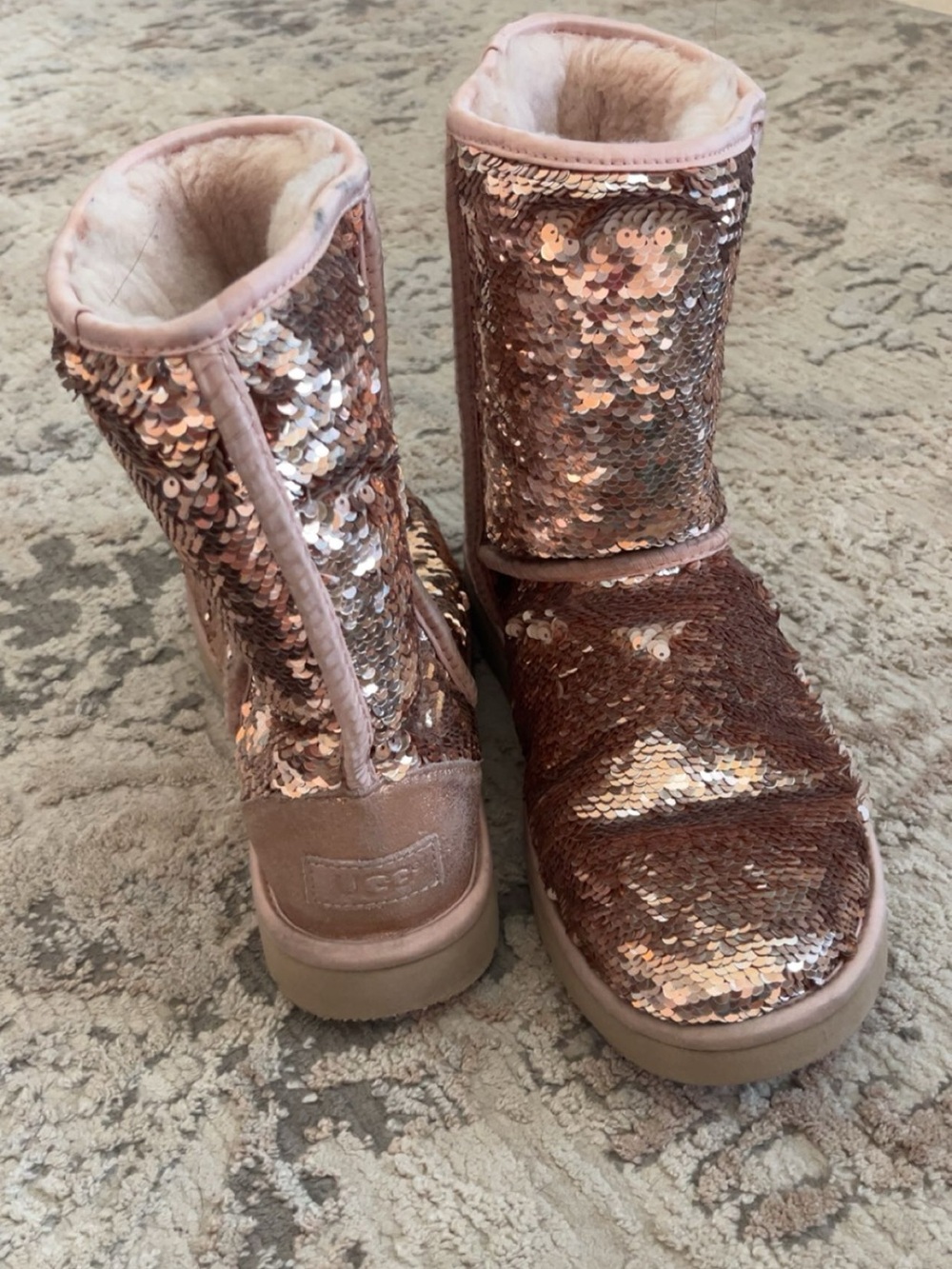 UGG Youth Sequin Classic Mini Boot in Rose Gold